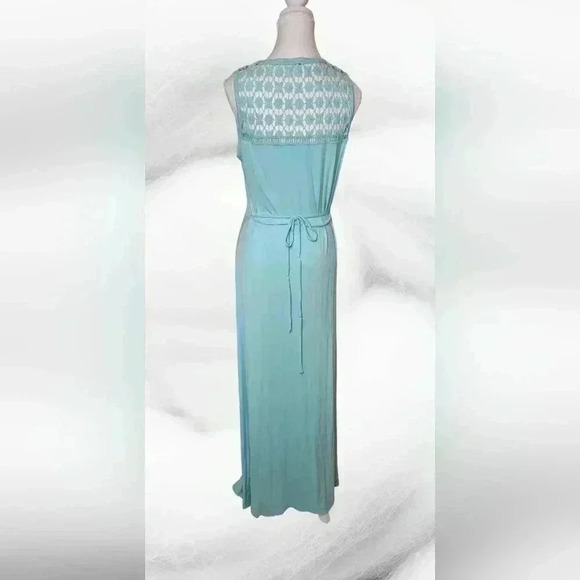 CALVIN KLEIN  GOWN DRESS LONG FLORAL CROCHET LACE AQUA GREEN SIZE 10 - Picture 2 of 5